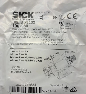 SICK GRL18-N1132 Bộ cảm biến quang điện GR18 với bước sóng 650 nm