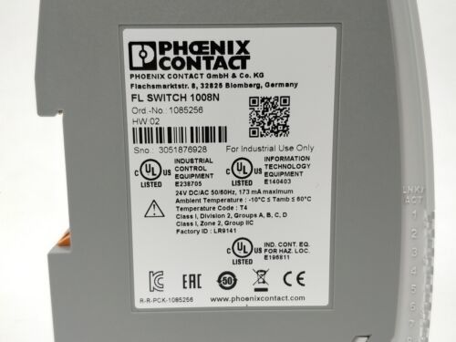 FL SWITCH 1008N 1085256 Industrial Ethernet Switch với mức bảo vệ IP54 và hằng số tế bào 0,05 cm-1