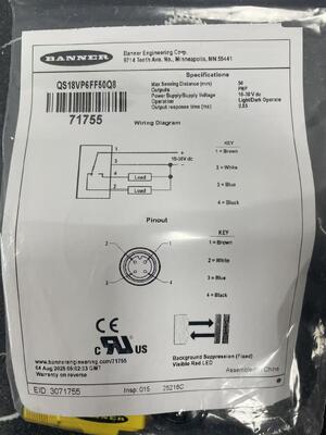 BANNER QS18VP6FF50Q8 Cảm biến quang điện trường cố định có độ tin cậy cao